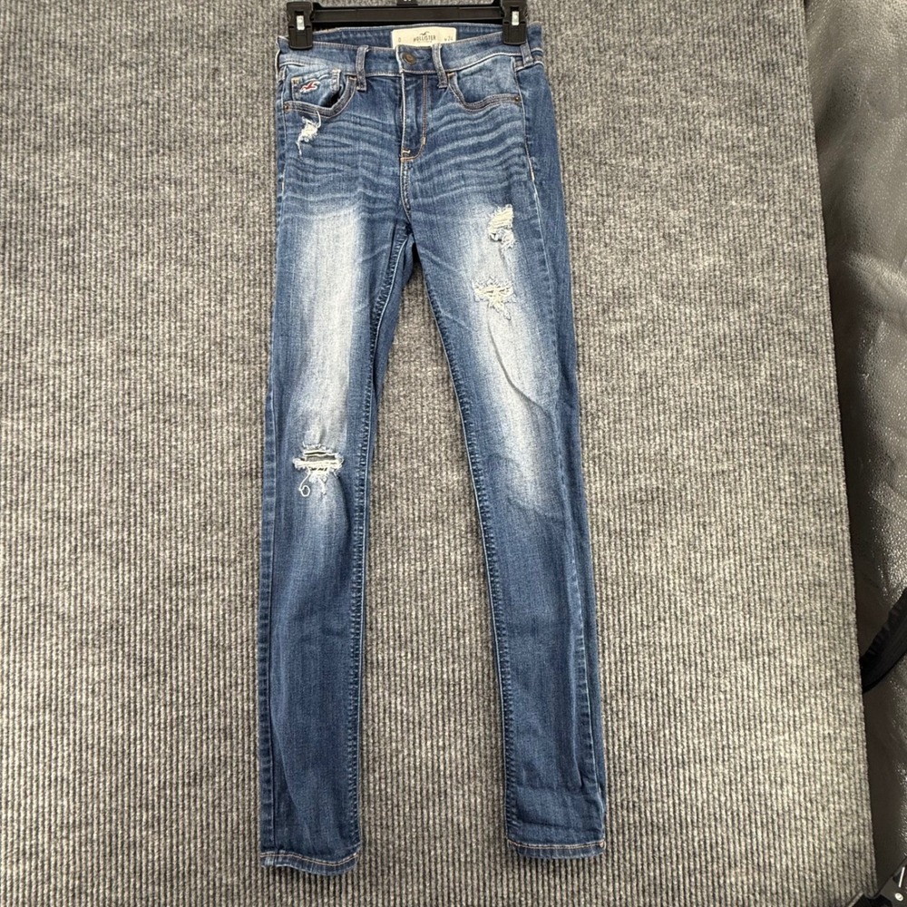 Hollister Skinny Jeans Womens 0 W24 Blue Excellent Distressed Low Rise Denim